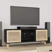 TV staliukas Televizoriaus spintelė, juoda, 105x30x40cm, pušis ir ratanas