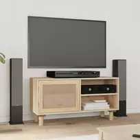 TV staliukas Televizoriaus spintelė, ruda, 80x30x40cm, pušis ir ratanas