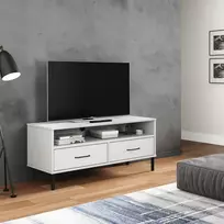 TV staliukas Televizoriaus spintelė su kojomis, balta, pušies masyvas, OSLO
