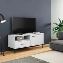 TV staliukas Televizoriaus spintelė su kojomis, balta, pušies masyvas, OSLO