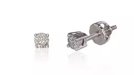 Auksiniai auskarai su brangakmeniais. Metalas: Baltas Auksas. Praba: 585°. Akmuo: Briliantai - 3 mm. - 0.84 g. - Briliantai (0,054Ct)