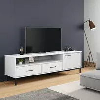 TV staliukas Televizoriaus spintelė su kojomis, balta, pušies masyvas, OSLO