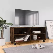 TV staliukas TV spintelė su ratukais, dūminio ąžuolo, 90x35x35cm, mediena