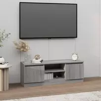 TV staliukas Televizoriaus spintelė su durelėmis, pilka ąžuolo, 102x30x36cm