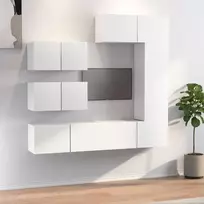 TV staliukas Televizoriaus spintelių komplektas, 6 dalių, baltas, mediena