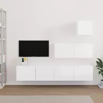 TV staliukas Televizoriaus spintelių komplektas, 4 dalių, baltas, mediena