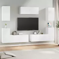 TV staliukas Televizoriaus spintelių komplektas, 7 dalių, baltas, mediena