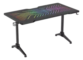 RGB žaidimų stalas DELTACO GAMING DT420 grūdintas stiklas, kabelių valdymas, puodelių ir ausinių laikiklis, juodas / GAM-150