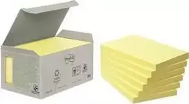 Lipnūs lapeliai Post-it 3M, sertifikuoti PEFC perdirbti, Geltona, 76x76 mm, 6 blokeliai po 100 lapelių