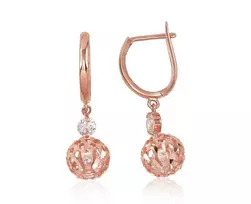 Auksiniai auskarai anglišku užsegimu, Raudonas Auksas, Cirkonai - 2.21 g. - 30 mm.