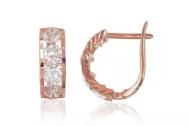 Auksiniai auskarai anglišku užsegimu, Raudonas Auksas, Cirkonai - 1.95 g. - 13 mm.