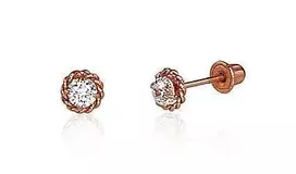Auksiniai auskarai vinukai, užsukami, Raudonas Auksas, Cirkonai - 0.44 g. - 4 mm.
