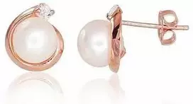 Auksiniai auskarai vinukai, Raudonas Auksas, Cirkonai , Perlai - 1.24 g. - 9 mm.