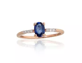 Auksinis žiedas - 17.5 - 1.25 g. - Briliantai (0,04Ct), Safyras (0,52Ct)