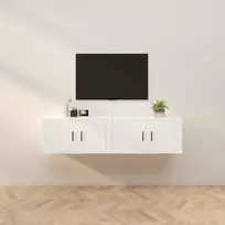TV staliukas Sieninės televizoriaus spintelės, 2vnt., baltos, 80x34,5x40cm