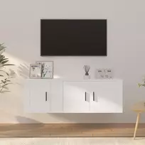 TV staliukas Televizoriaus spintelių komplektas, 2 dalių, baltas, mediena