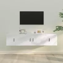 TV staliukas Televizoriaus spintelių komplektas, 3 dalių, baltas, mediena
