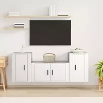 TV staliukas Televizoriaus spintelių komplektas, 3 dalių, baltas, mediena