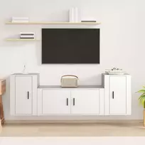 TV staliukas Televizoriaus spintelių komplektas, 3 dalių, baltas, mediena