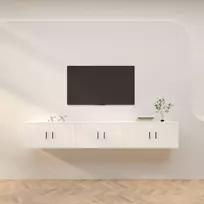 TV staliukas Sieninės televizoriaus spintelės, 3vnt., baltos, 80x34,5x40cm