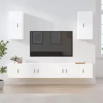 TV staliukas Televizoriaus spintelių komplektas, 6 dalių, baltas, mediena