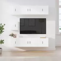 TV staliukas Televizoriaus spintelių komplektas, 7 dalių, baltas, mediena