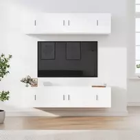 TV staliukas Televizoriaus spintelių komplektas, 6 dalių, baltas, mediena