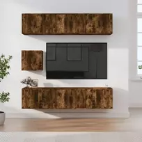 TV staliukas TV spintelių komplektas, 7 dalių, dūminio ąžuolo, mediena