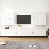 TV staliukas Televizoriaus spintelių komplektas, 8 dalių, baltas, mediena