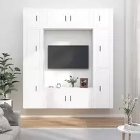 TV staliukas Televizoriaus spintelių komplektas, 8 dalių, baltas, mediena