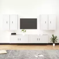 TV staliukas Televizoriaus spintelių komplektas, 6 dalių, baltas, mediena