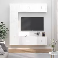 TV staliukas Televizoriaus spintelių komplektas, 7 dalių, baltas, mediena