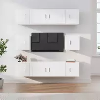 TV staliukas Televizoriaus spintelių komplektas, 8 dalių, baltas, mediena
