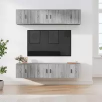 TV staliukas TV spintelių komplektas, 6 dalių, pilkas ąžuolo, mediena
