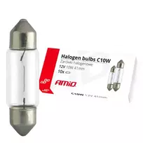 Halogeninės lemputės C10W festono formos 41mm 12V 10 vnt. amio-02557