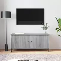 TV staliukas TV spintelė su durelėmis, pilka ąžuolo, 102x35x45cm, mediena