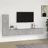 TV staliukas TV spintelių komplektas, 3 dalių, betono pilkas, mediena