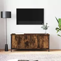 TV staliukas TV spintelė su durelėmis, dūminio ąžuolo, 102x35x45cm, mediena