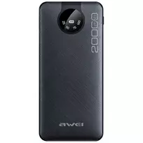 Powerbank 20000mAh Ekranas + Kabelis USB/PD/iPhone Lightning/MicroUSB AWEI (P134K) Juodos spalvos