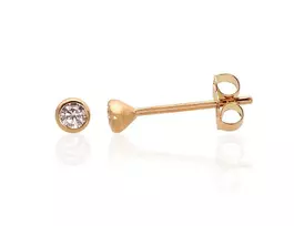 Auksiniai auskarai vinukai, Geltonas Auksas, Cirkonai - 3 mm. - 0.3 g.