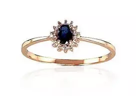 Auksinis žiedas su brangakmeniais. Metalas: Raudonas Auksas. Praba: 585°. Akmuo: Briliantai , Safyras - 16.5 - 0.88 g. - Briliantai (0,036Ct), Safyras (0,26Ct)
