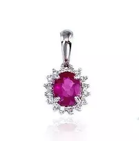 Auksinis pakabukas su brangakmeniais. Metalas: Baltas Auksas. Praba: 585°. Akmuo: Briliantai , Rubinas - 14 mm. - 0.55 g. - Briliantai (0,04Ct), Rubinas (0,52Ct)