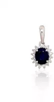 Auksinis pakabukas su brangakmeniais. Metalas: Baltas Auksas. Praba: 585°. Akmuo: Briliantai , Safyras - 14 mm. - 0.55 g. - Briliantai (0,04Ct), Safyras (0,59Ct)