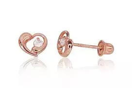 Auksiniai auskarai vinukai, užsukami, Raudonas Auksas, Cirkonai - 6 mm. - 0.4 g.