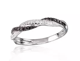 Auksinis žiedas su brangakmeniais. Metalas: Baltas Auksas. Praba: 585°. Akmuo: Briliantai , Briliantai (Juodi) - 16 - 1.4 g. - Briliantai (0,08Ct), Briliantai (Juodi) (0,061Ct)