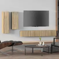 TV staliukas Televizoriaus spintelių komplektas, 4 dalių, ąžuolo, mediena