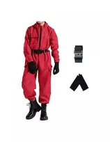 Magy Squid game kostiumas L - XL dydis plius kaukė pirštinės pošalmis ir diržas