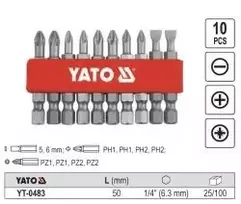 YATO KOMPLET sukimo antgalių / BITÓW 50mm 10vnt. MIX plokščias/PH/PZ 0483