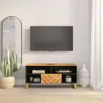 TV staliukas TV spintelė, ruda ir juoda, 100x33,5x46cm, mango masyvas