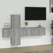 TV staliukas TV spintelių komplektas, 3 dalių, pilkas ąžuolo, mediena